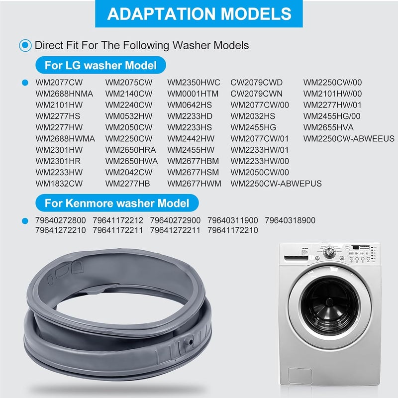 FHRHRY 4986ER0004F Washer Door Boot Seal Gasket Bellow Diaphragm for LG Kenmore Washing Machine WM2250CW WM2101HW WM2050CW WM2301HR WM2240CW,etc. Replace 4986ER0004J 4986ER0004K 4986ER0004M 4986ER0004N - Image 2